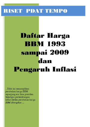 Daftar Harga BBM 1993 sampai 2009 dan Pengaruh Inflasi