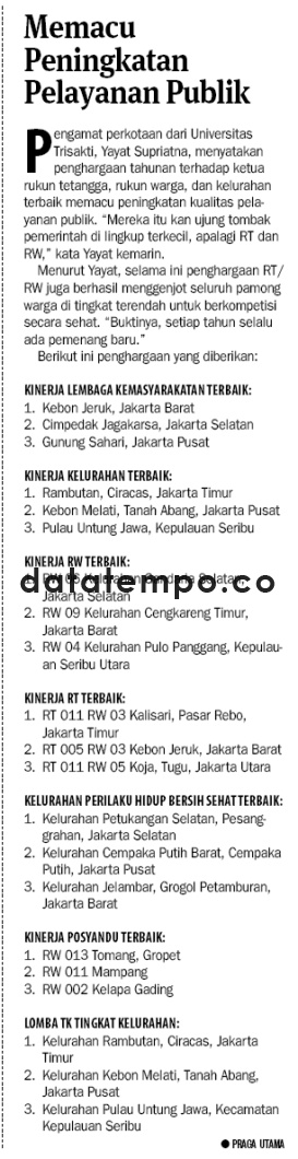 Memacu Peningkatan Pelayayan Publik.